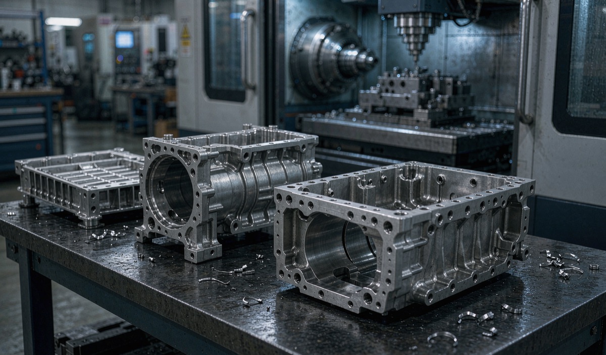 CNC machined automotive components: engine housings, gearbox parts and EV battery cooling plates