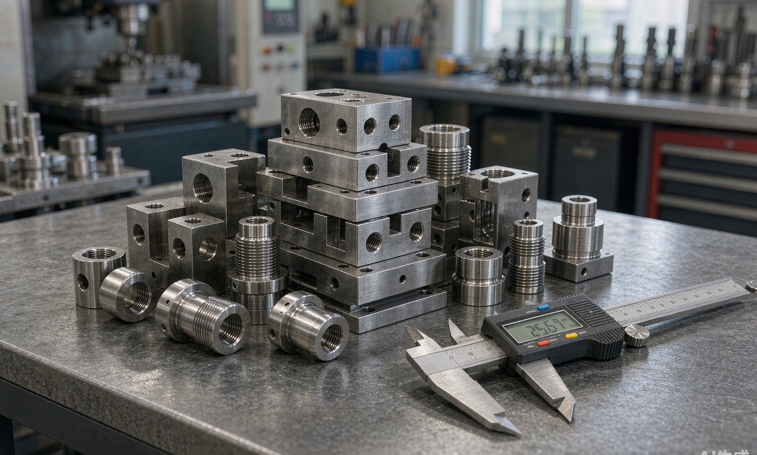 Precision machined stainless steel 316 parts inspected with digital caliper