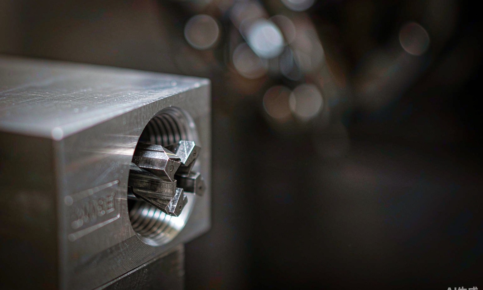 Thread plug gauge checking internal tapped threads in CNC machined aluminum block