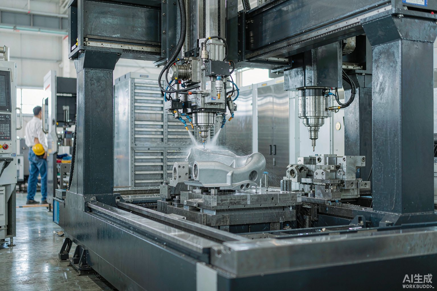 5-axis CNC machine cutting an aluminium part in a machine shop - machine time is what hourly rates buy