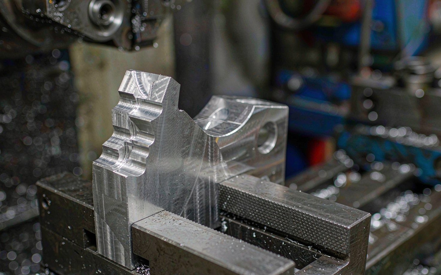 CNC machined 7075 aluminium structural part on a milling machine table
